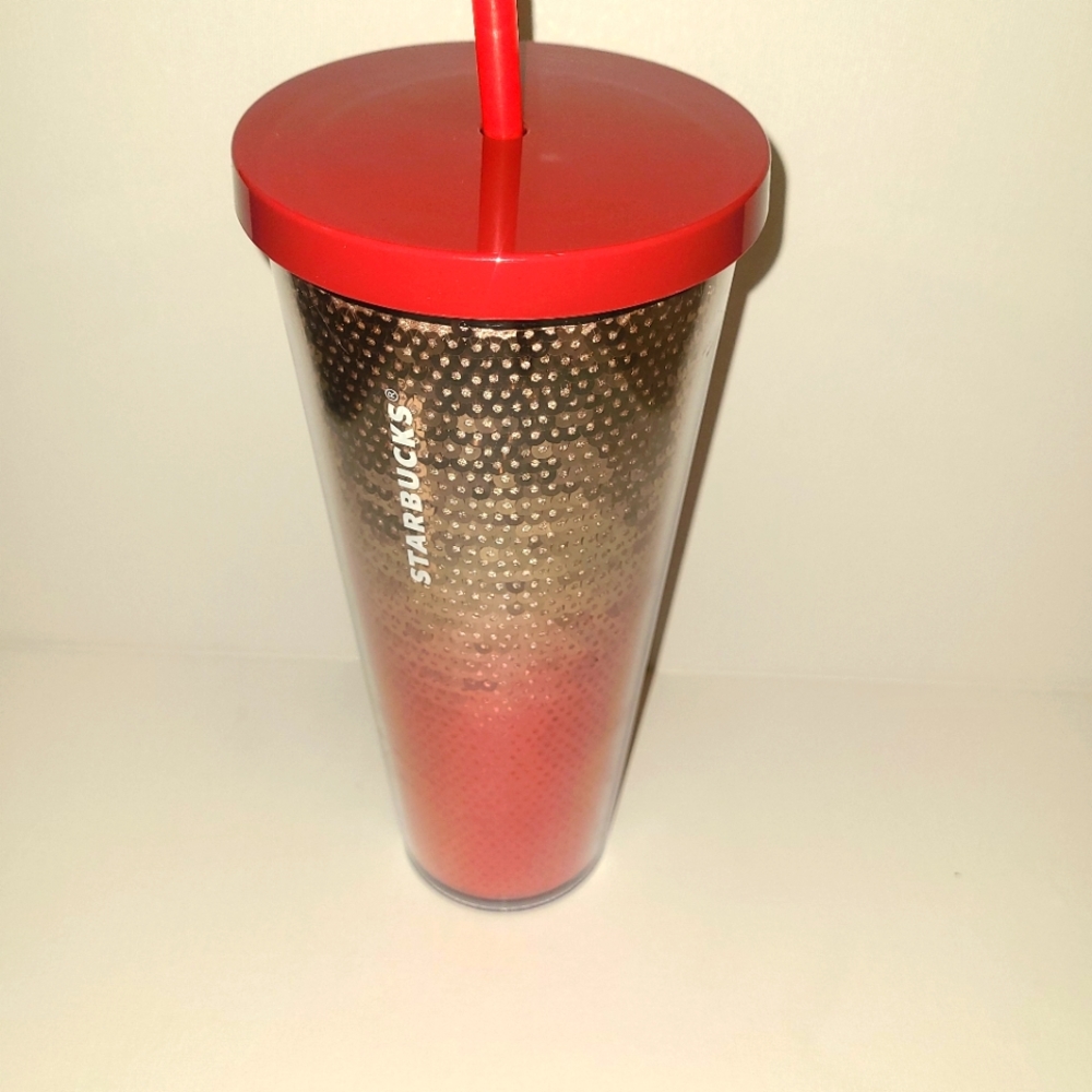 24oz silver and red sequin Starbucks cup.